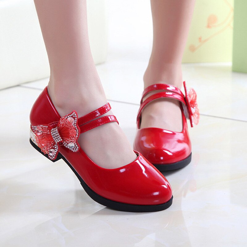 Rouge noir enfants filles chaussures en cuir enfants à talons hauts filles princesse chaussures pour fête mariage grandes filles chaussures de danse 4-16T