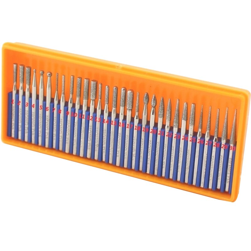 Gtbl 30 stuks diamant slijpkopset met gecoate freesfrezen, roterende gereedschapsbit, korrel 120, schacht 3mm , 1/8 inch voor dremel-gereedschappen