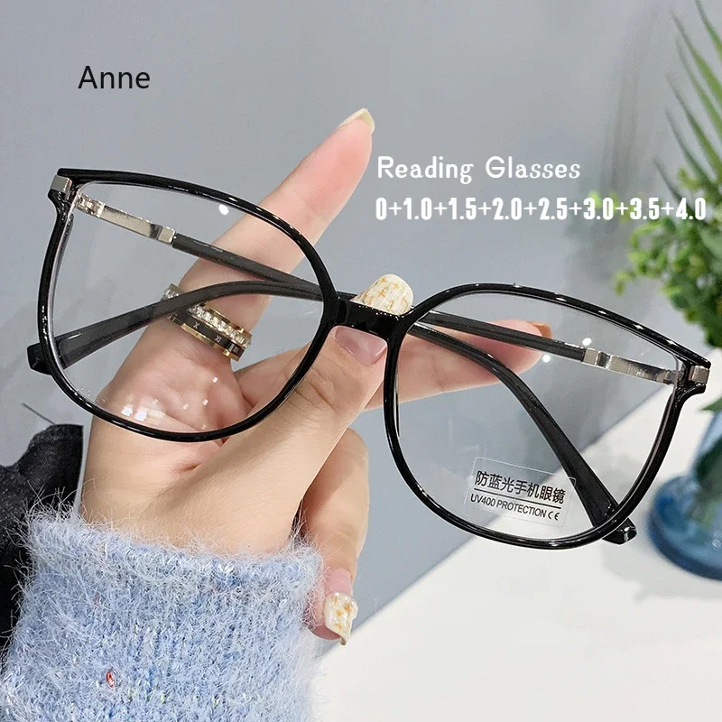 Anti-Blue Light Reading Glasses Women Large Frame Cat Eye Glitter Presbyopic Eyeglasses Men Optical Eyewear 0+400