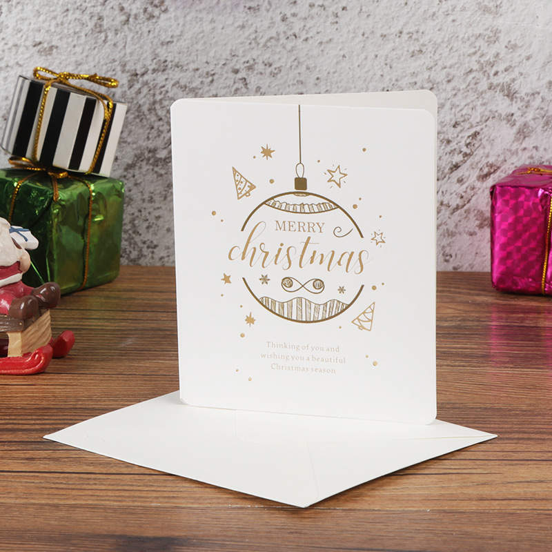 5 stk glædelig jul lykønskningskort guld bronzing postkort kort juleårs lykønskningskort: Hvid klokke