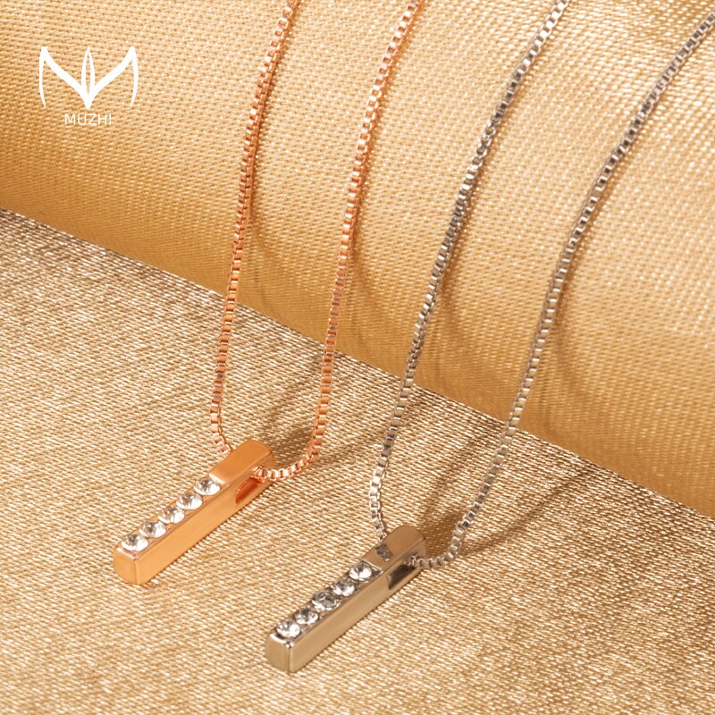 Muzhi Mode Strip Geometrische Cubic Zirkoon Hanger Kettingen Voor Vrouwen Rose Gouden Ketting Choker Ketting Verjaardag Sieraden