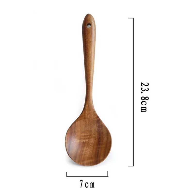 1PC Household Unpainted Acacia Wooden Kitchen Tools With Long Handles Unique Solid Wood Cooking Tools Soup Spoons For Restaurant: B