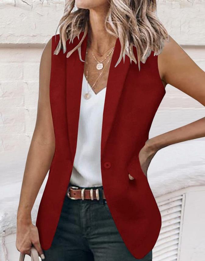 Veste til kvinder enkeltknap reverskrave vest blazer sexet ærmeløs sommer efterår all-match daglig klub streetwear: L / Himmelblå