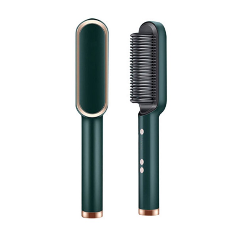 Hair Straightener Brush 2 In 1 Ionic Straightening Brush With 3 Heat Levels Fast Ceramic Heating Anti-Scald Straightening Comb: Green   / AU