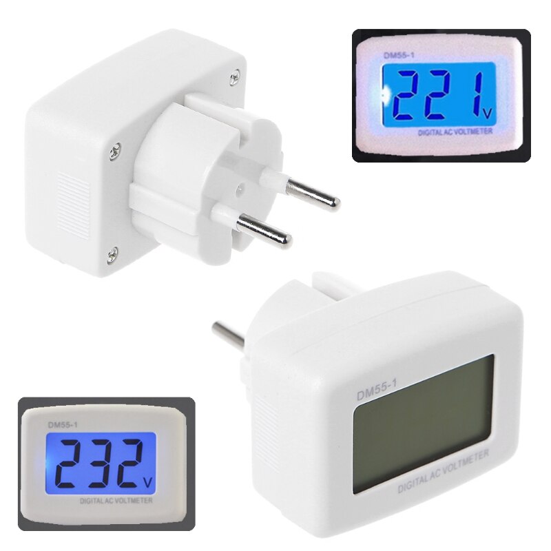 DM55-1 EU Stecker Blau Digital LCD Anzeige AC 85-260V Spannung Tester Voltmeter