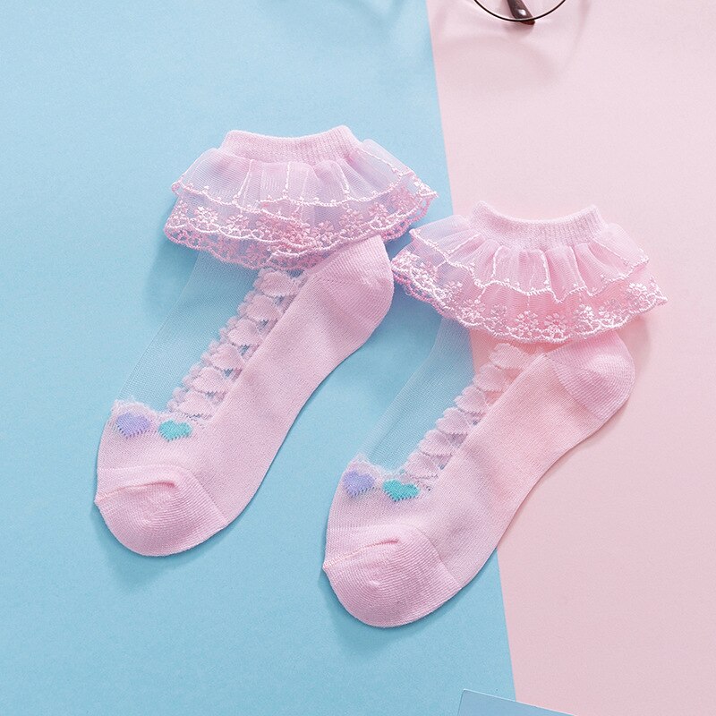 Sommer Atmungsaktive Baby Socken Spitze Rüschen Prinzessin Baby Mädchen Socken Weiche Gittergewebe Kleinkind Kleinkind Dünne Socken: Rosa