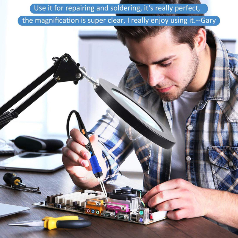 10X Echt Glazen Vergrootglas Tafellamp en Clip-On LED Verlichte Vergrootglas voor Soldeerbout Reparatie Lezen Ambachten Close-Up werk
