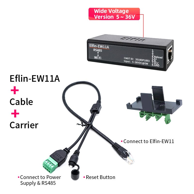 Serial Port RS485 to WiFi Serial Device Server Elfin-EW11 Support TCP/IP Telnet Modbus TCP Protocol IOT Data Transfer Converter: EW11A whole kit