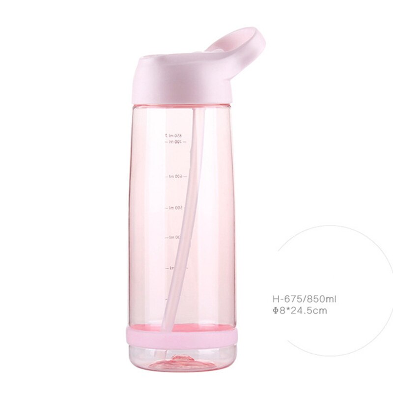 Outdoor mountainbike waterfles met rietje, fitnessflessen, milieuvriendelijk met deksel, lekvrij, draagbaar fietsaccessoire: Roze 850ml
