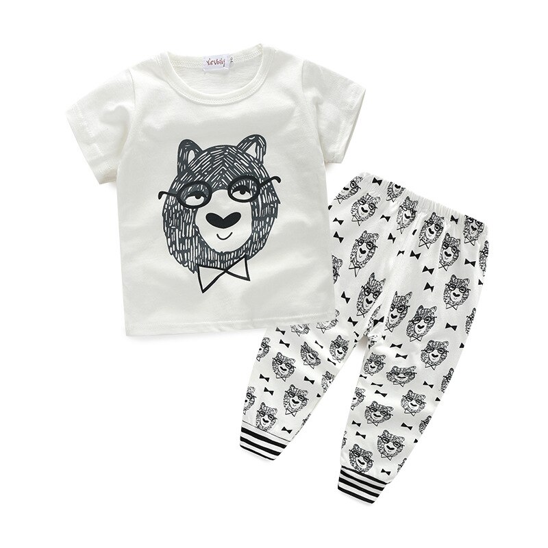 Ensemble garcon avec jean tegneserie conjunto infantil menino drenge tøj forårs t-shirt og bukser to stykker babytøj sæt: 3m / Hvid