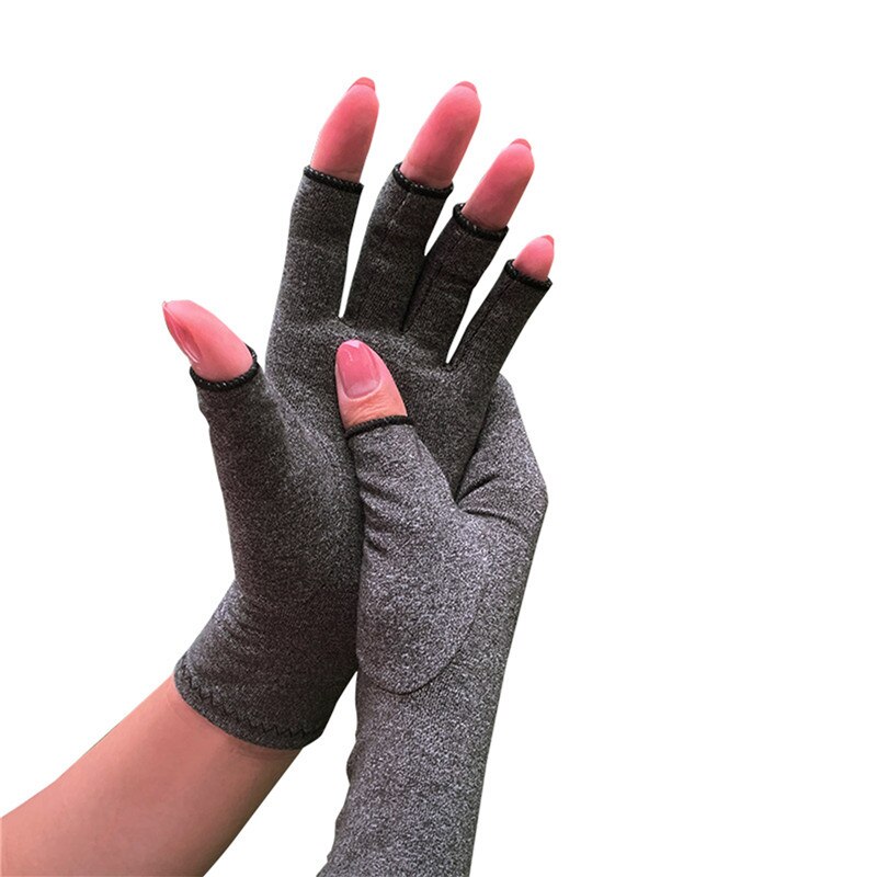 1 Pair Arthritis Gloves Premium Arthritic Joint Pain Relief Hand Gloves Therapy Open Fingers Gloves: GRAY / M