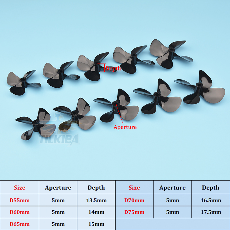 1pc 5mm RC Boot Propeller Vier Klingen Paddel Positive/Reverse D55/60/65/70/75mm Boot Propeller Für 5mm Boot Welle