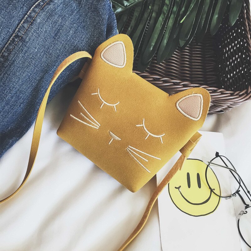 Bolso pequeño de ante de imitación para bebé y gato, bandolera pequeña de ante de imitación, monedero para chica, Mini bolso de hombro: YELLOW