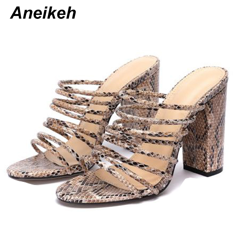 Aneikeh sommer leopard print rom kvinder hæle sandaler kigge tå grundlæggende høje hæle sandaler slingback dame sko størrelse 41 42