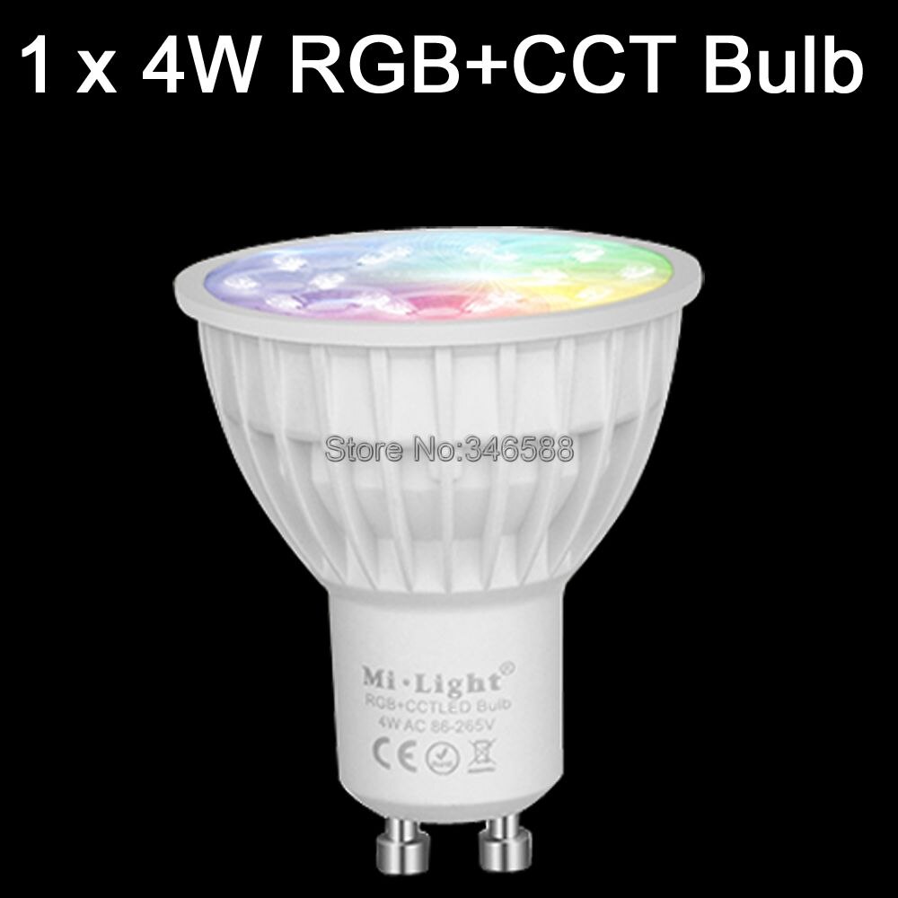 MiLight 4W RGB + CCT Smart WiFi Led Lamp GU10 AC85-265V 2.4G 4-Zone Afstandsbediening/ smartphone APP/Alexa Google Voice Control: 1 Bulb Only