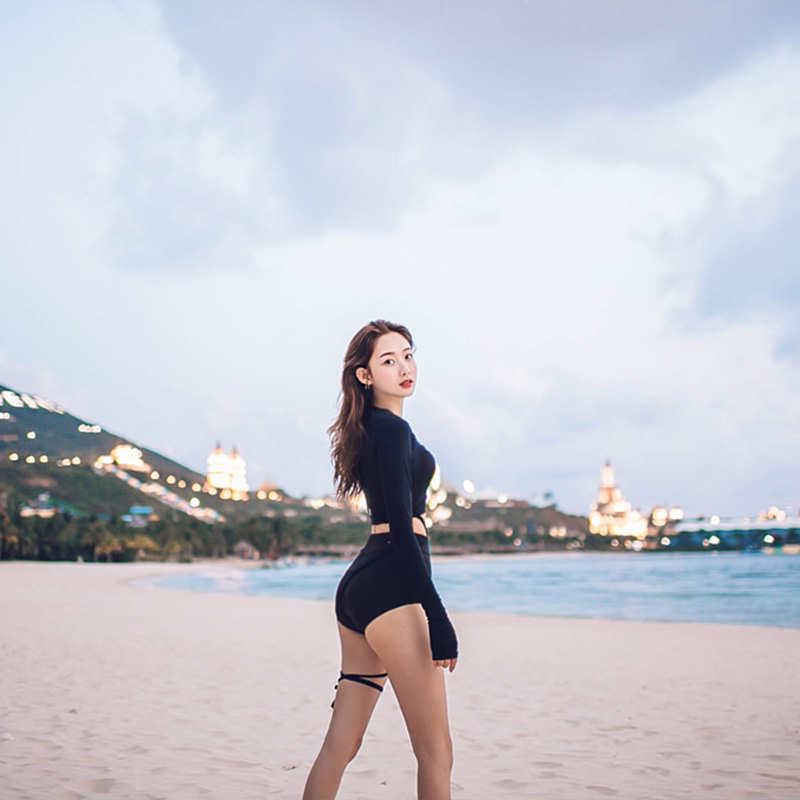 Rhyme Ladytwo piezas de manga larga Rash Guard traje de baño de cintura alta traje de baño de buceo de cuello alto para chicas