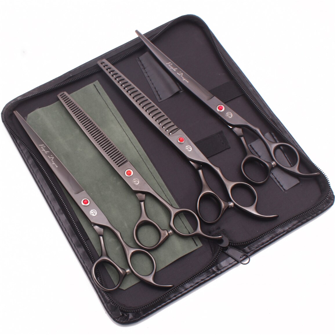 tijeras para perros 8,0 "dragón púrpura JP 440C tijeras de peluquería canina Kit para adelgazamiento tijeras perro curva tijeras agregar caso Z3005 tijeras peluqueria: YuGu-Hei-U4