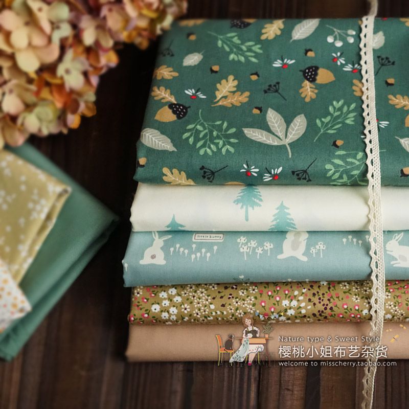 9 Pcs/Pack Twill Weave Cotton Fabric For Sewing Diy Material Green Patchwork Fabric 48x48cm