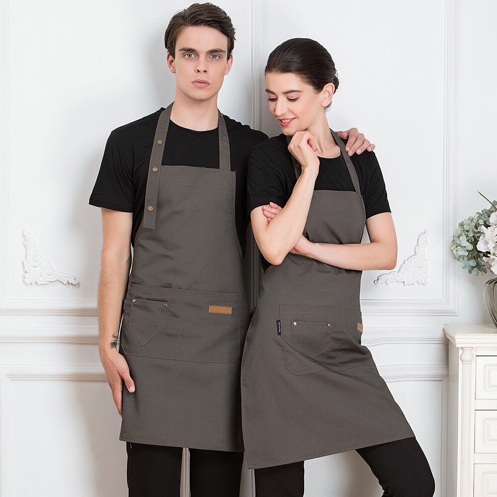 Unisex kock förkläde restaurang cozinha arbetskläder män kvinnor matsal hem kök matlagning servitör servitris hängande hals förkläde: Grå