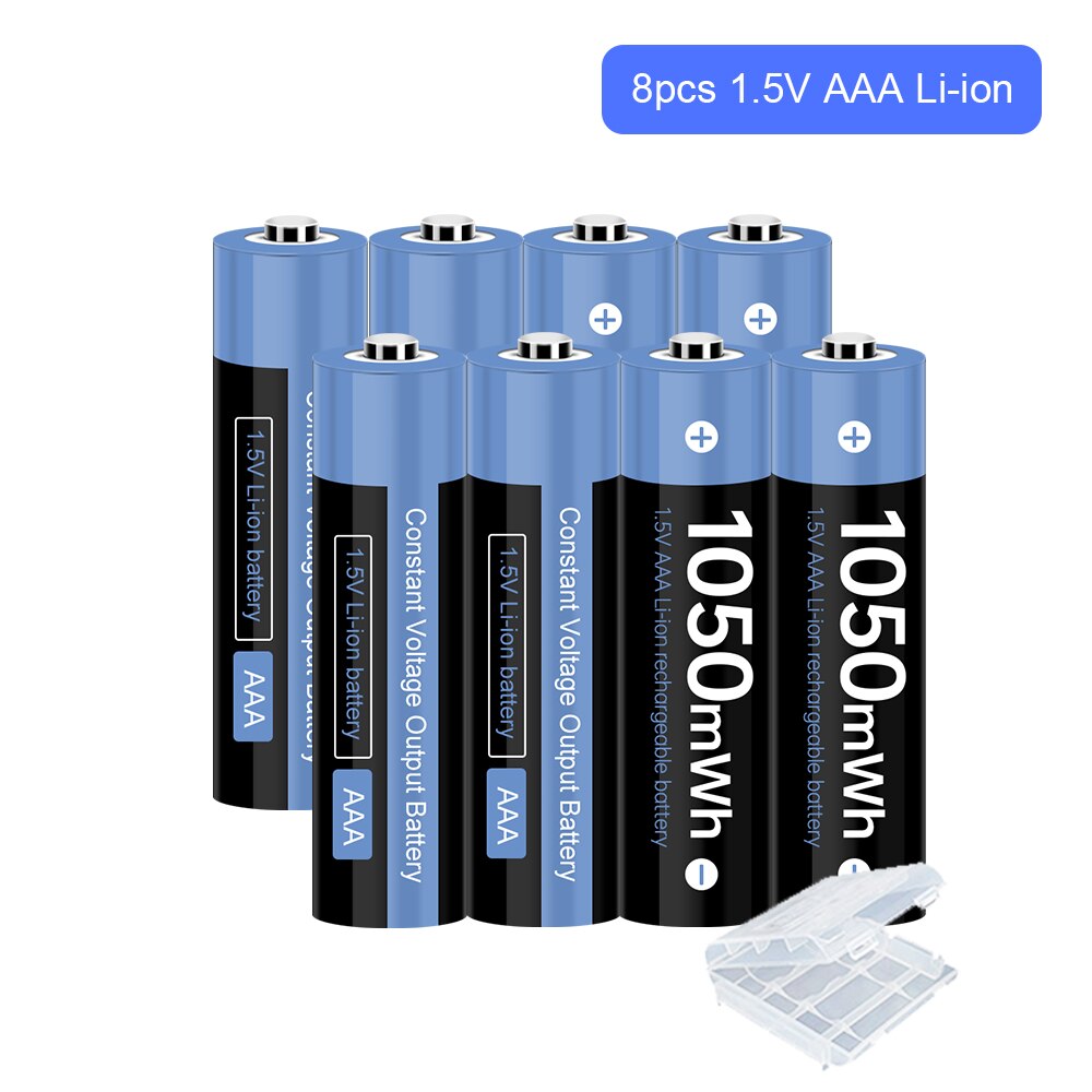 1.5v AAA rechargeable battery 1050mAh AAA 1.5V Li ion rechargeable battery for remote control toy light: 8Pcs AAA