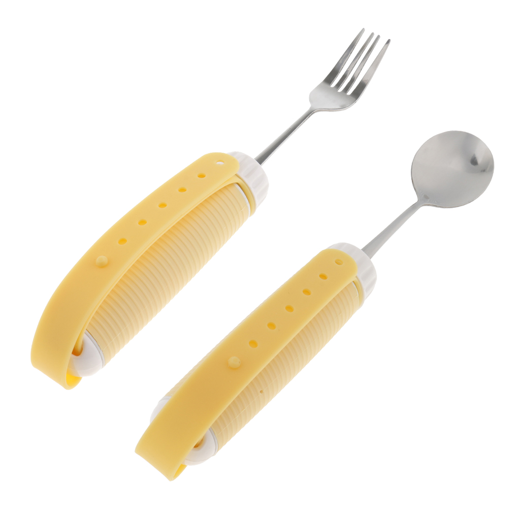 2pcs Rotating Utensil Eating Aids Kit, Spoon and Fork for Elderly Disabled Toddlers, Dining Aids Utensil for Week Grips