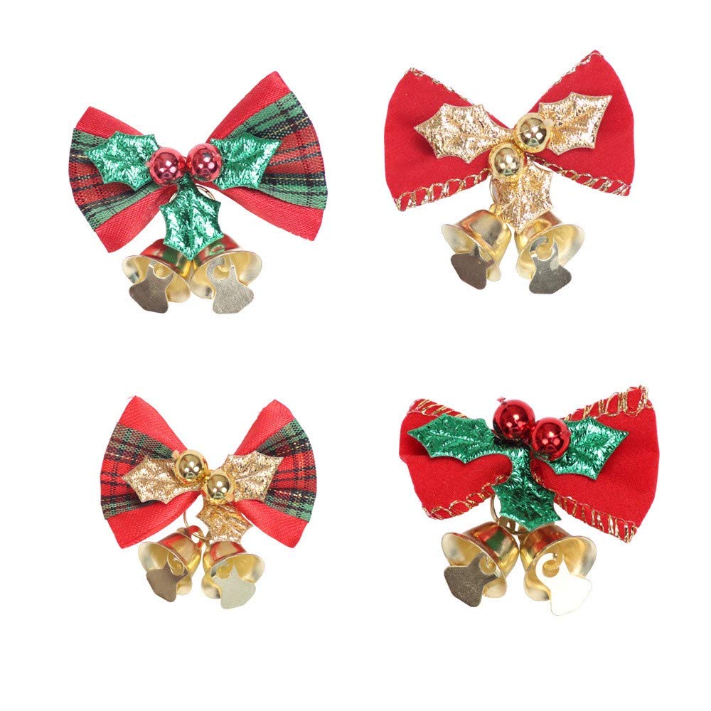 Christmas Tree Decorations - 20 Pack of Christmas Ribbon Bows with Iron Bells for Christmas Tree Ornaments Xmas Decoration