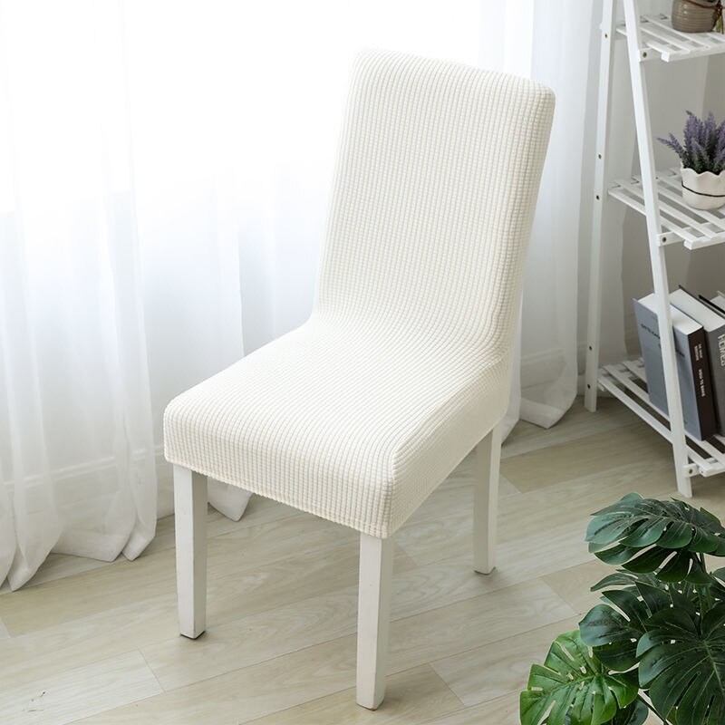 Einfarbig Stuhl Abdeckung Gestrickte stoff Stretch Elastische Hussen Stuhl Abdeckungen Für Esszimmer Küche Hochzeit Bankett Hotel: white