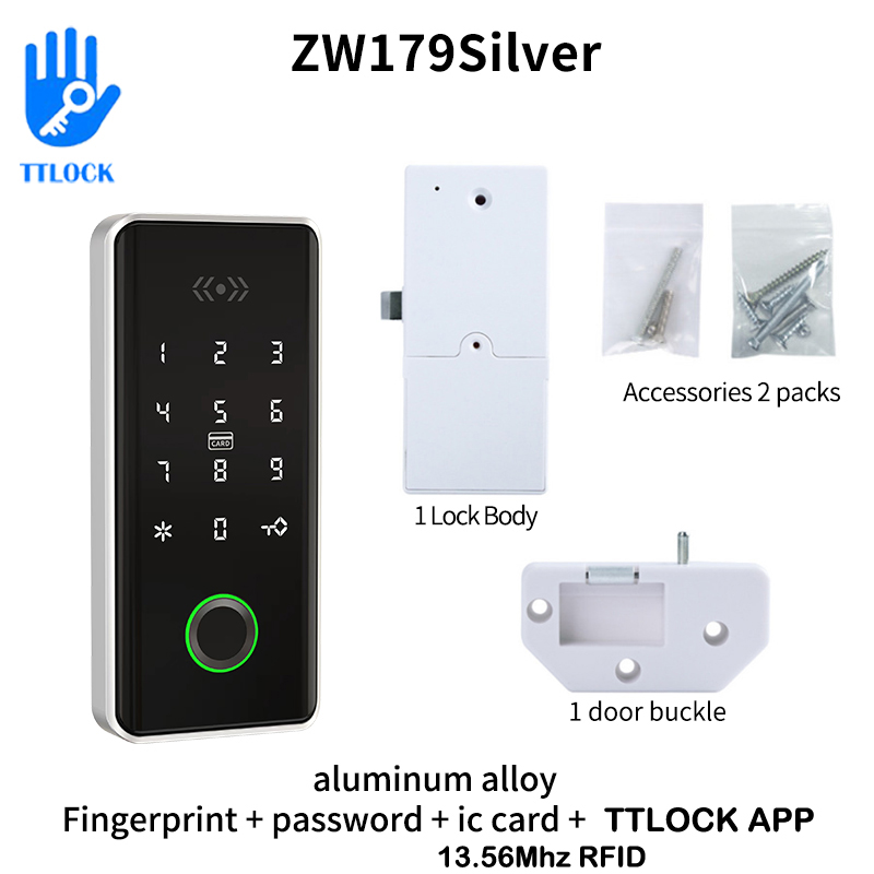 TTLOCK 13,56 Mhz RFID Digitale Schublade Schloss Für Spa Schwimmbad Fitnessstudio Elektronische Schrank sperren Biometrische Elektronische Schloss: ZW179 Silber-