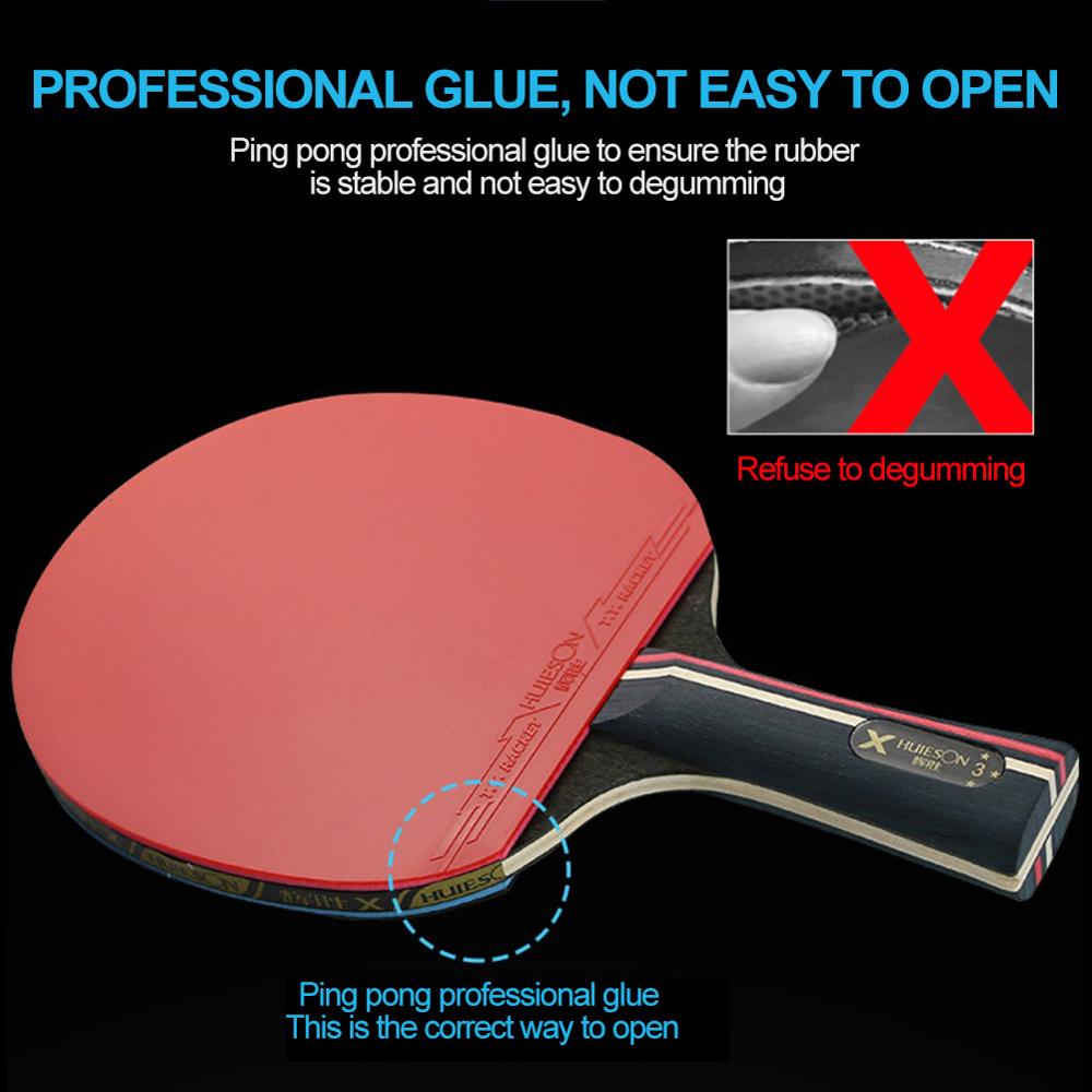 Dupla face longa alça curta raquete de tênis de mesa profissional raquete de ping pong 1 par de raquetes 3 bolas conjunto