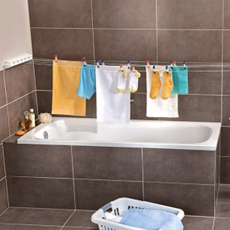 Automatisk udtrækkelig tøjlinje med hængende kroge indendørs vægmonteret håndklæde tøjvaskestativ tøjlinje tørrestativ