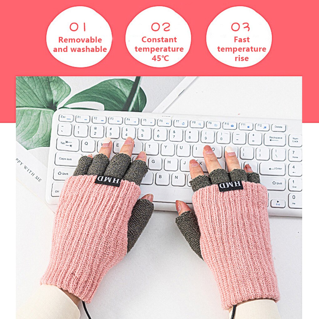Fabric Fingerless Gloves Winter Men Women Electric Heating Hand Washable Office Mittens Hand Protector Dark Grey