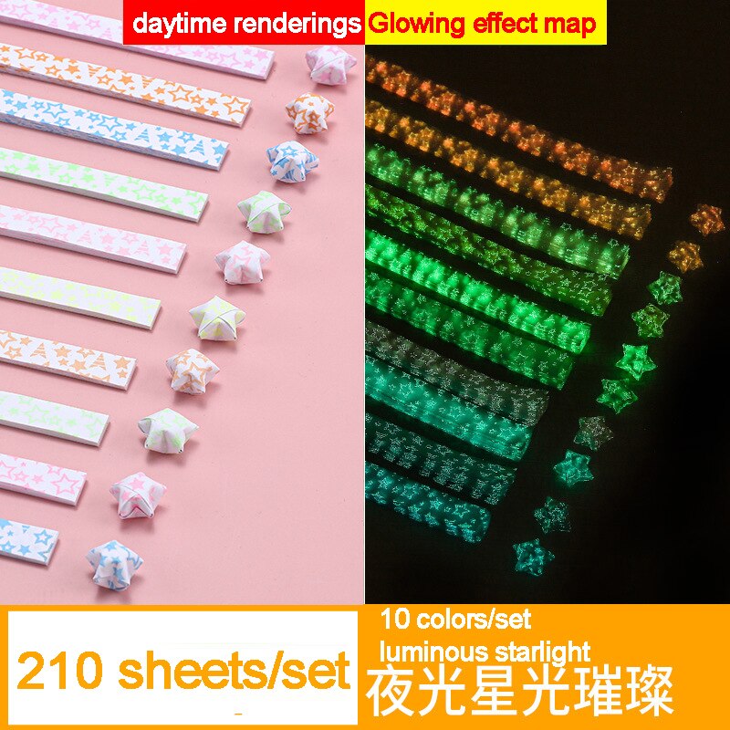 210 Sheets Luminous Origami Stars Paper Strips Lucky Color Star Decoration Folding Paper DIY Hand Crafting Crafts Arts Supplies: Star-210sheets