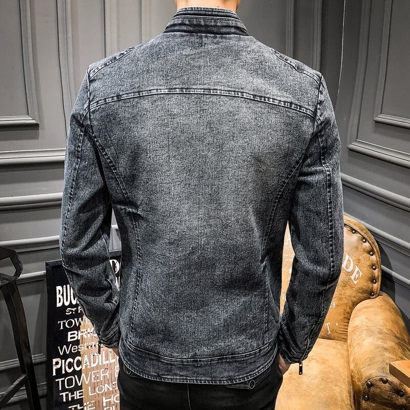men's jacket retro denim jacket men's trend Slim solid color casual jacket men's denim jacket