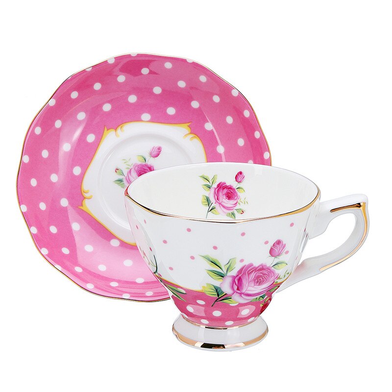 6 estilo 240ml azul rosa de británica de hueso taza de café de china y platillo Flor de cerámica juego de té Taza de té y platillo conjunto: Style 6