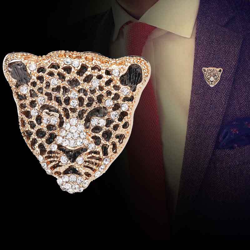 Charm Rhinestone Retro Hollow Leopard Head Broches Voor Man Mode-sieraden Luxe Mannelijke Ornamenten