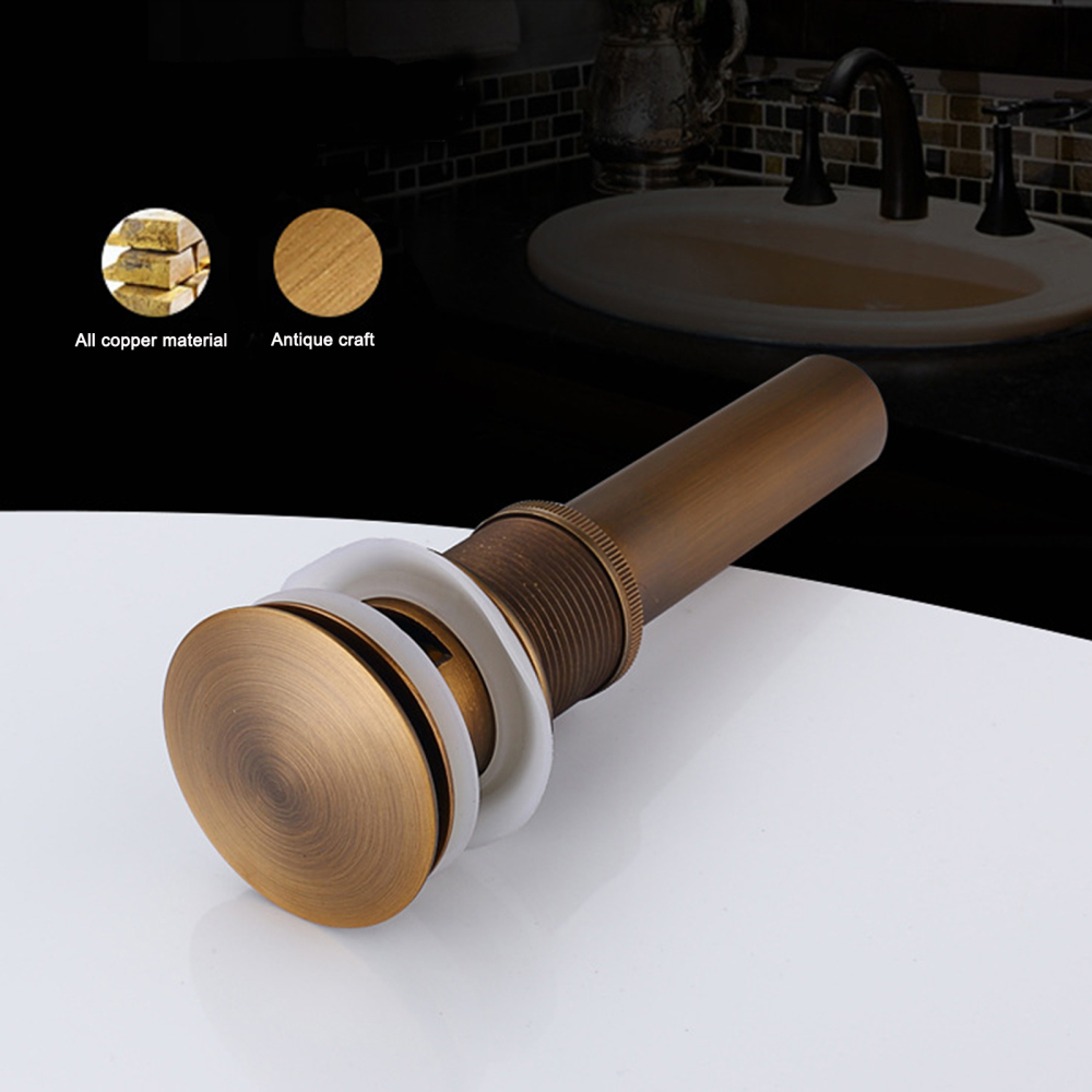 Metal Drain Bathroom Sink Strainer Waste Plug Glass Basin Durable Corrosion Resistant Without Overflow Finished Brass 1 3/5 Inch