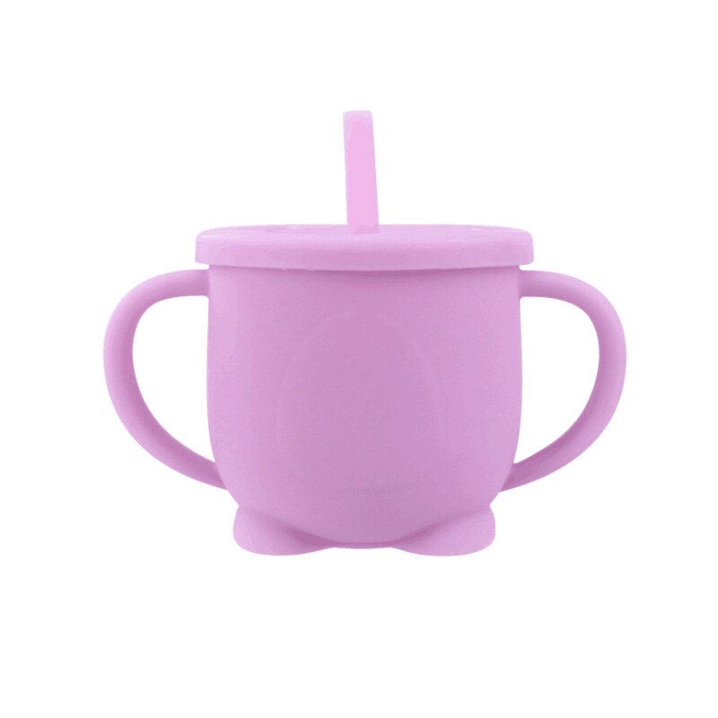 Solid Baby silicone Sippy Cups Feeding Cups Babi Learning drink Baby Drinkware For Toddlers Kids With Silicone Straw Cup Lids: 3