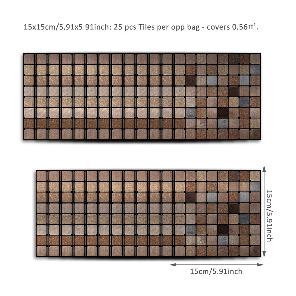 PVC Flat Metal Style Tile Stickers Kitchen Things Splashback Panel Bathroom Vinyl Self-adhesive Waterproof Anti-Oil Decoration: SJ034-15cm / 50 Pieces