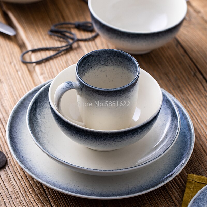 Ceramic Plate Nordic Dish Dinner Plate Family Steak Plate Eat Rice Bowl Gadient Blue Plate