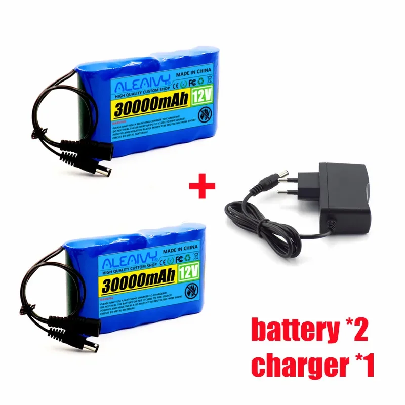Portable Super 12V 30000mah Batteries Rechargeable Lithium Ion Battery Pack Capacity DC 12.6v 30Ah CCTV Cam Monitor + Charger: black