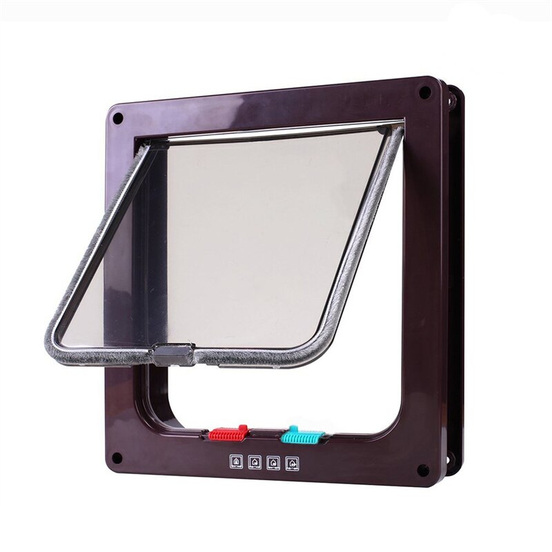 Pet Dog Flap Door Smart Security 4 Way Lock ABS Plastic Door Controllable Switch Direction Dog Cat Gate Puppy Kitten Dog Hole: Brown / XL 27.7X25X5.5cm