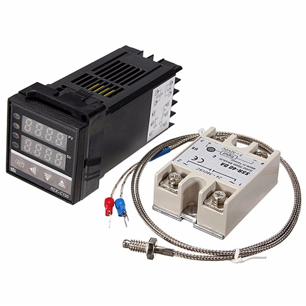 Digital 220V PID REX-C100 Temperature Controller + max.40A SSR + K Thermocouple, PID Controller Set + Heat Sink
