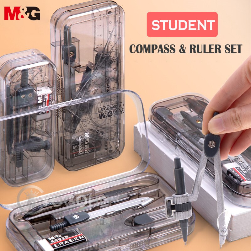 M&amp;G Student Geometry Protractor Drawing School Eraser Compasses Set Math Eraser Ruler For Students
