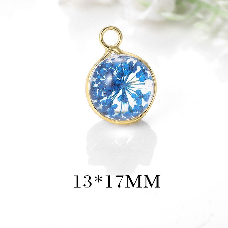 4PCS 13x17MM 13x22MM 24K Color Oro In Ottone e Vetro con Fiori Secchi rotondo Pendenti E Ciondoli Pendenti Con Gemme E Perle di Alta Qualità Fai Da Te Risultati Dei Monili: Style 1