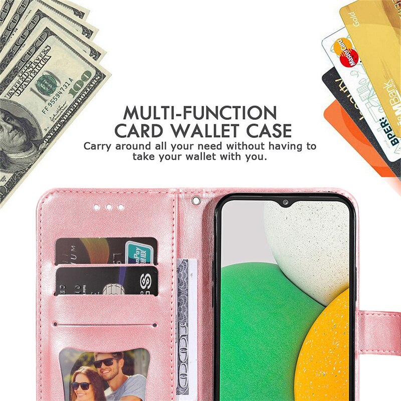 A03 rdzeń etui do Samsung Galaxy A03 rdzeń a03core A03S A 03 S A03 S A 03 S okładka wytłoczony siedmiopłatkowy kwiat klapki kabura Coque