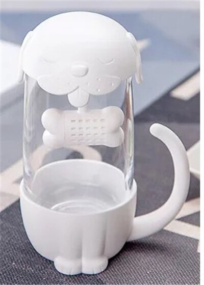 JOUDOO-tasse à thé en verre pour chat mignon, tasse avec filtre pour infuseur de poisson, 35: white dog