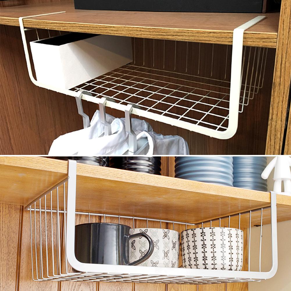 Iron Mesh Shelf Basket Cabinet Cupboard Door Organizer Rack Closet Holders Hanging Under Shelf Storage Basket Rack Organizer
