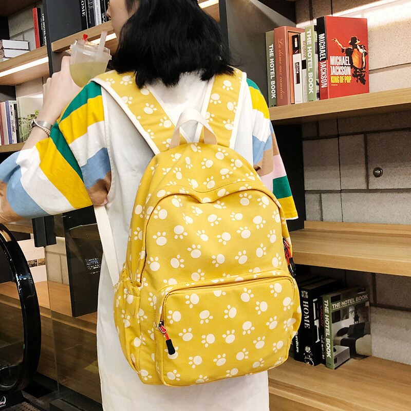 Canvas Dames Schoudertas Rugzakken Vrouwen Schooltassen Cartoon Print Vrouwelijke Business Tassen Teen Meisjes Boek Tassen Laptop Tassen: YELLOW