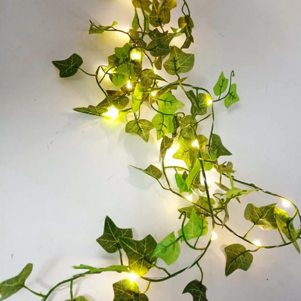 Guirnalda de luces de hojas verdes, hiedra Artificial, vid, guirnalda de luces de hadas, decoración para de boda, planta colgante de pared de habitación para el hogar y Navidad: RGB / 11-15 W