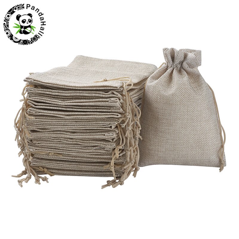 PandaHall Elite 100 stuks 13,5x9,5cm jute verpakking zakjes koord zakken jute geschenkzakken voor bruiloft festival huisdecoratie, bruin